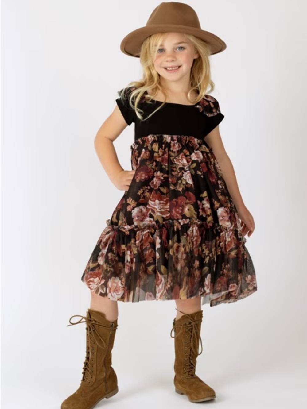 Joyfolie Mia Joy Rory Off Black Floral Tiered Tulle Twirl Dress NWT